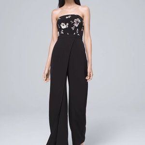 WHBM - Sz0 Floral Bodice/Black Split-Leg Jumpsuit